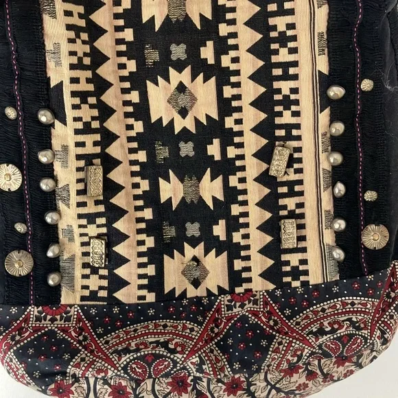 Free People Fold Over Studded Boho Chic Tote Bag Tapestry Rug Bag - Picture 3 of 11